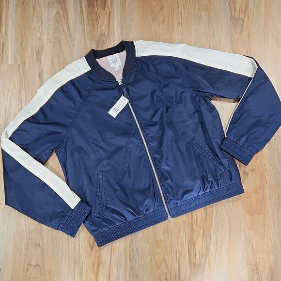 🧚♂️NWT Gap Blue Lined Zippered Lightweight Track Jacket Large - Picture 1 of 10